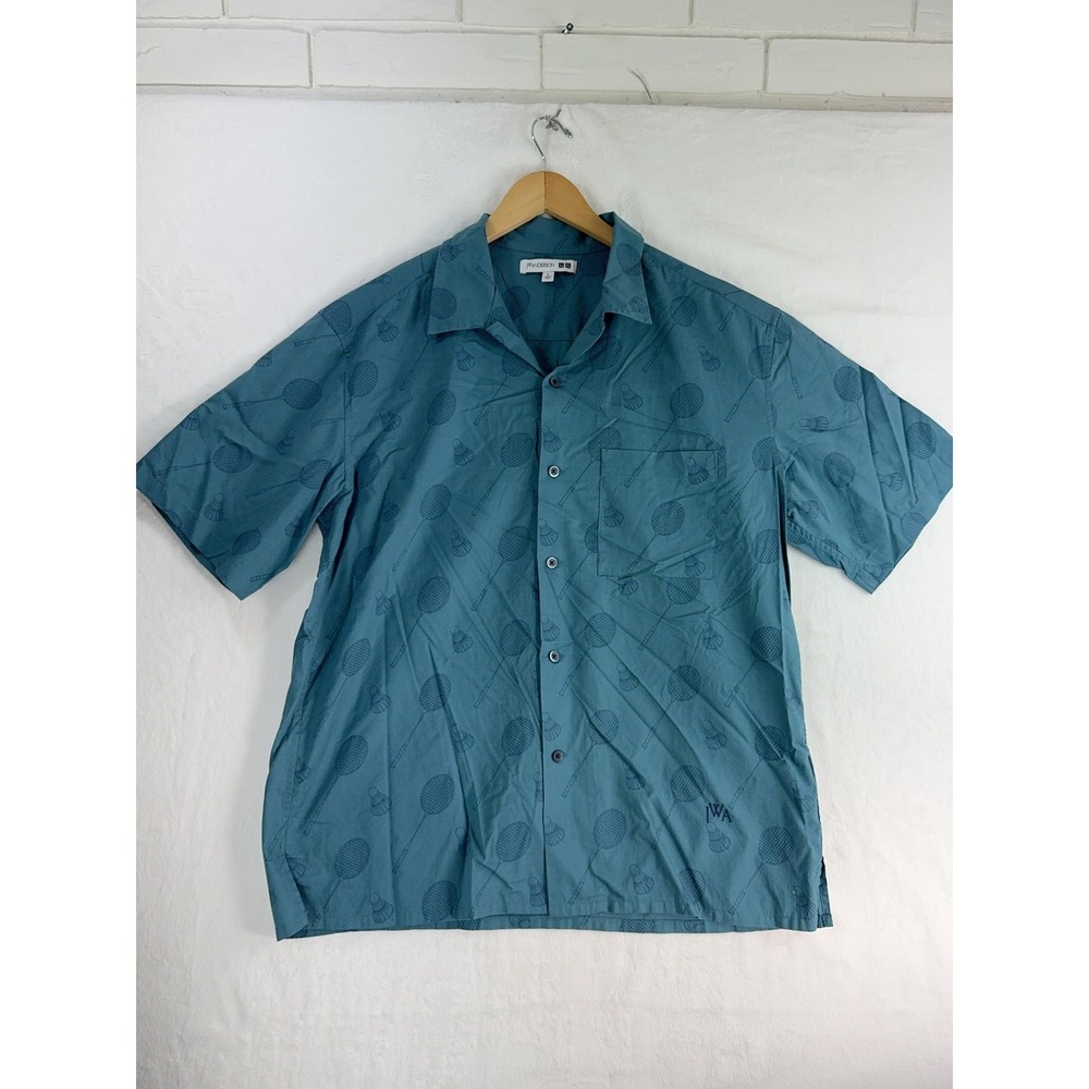 JW Anderson Uniqlo Shirt Mens Large Blue Button Up Badminton Racket Print Pocket